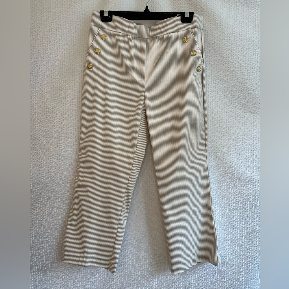 COUNTERPARTS Tan Stripe Crop Pants Size Small NWT Mid Rise Stretch Casual